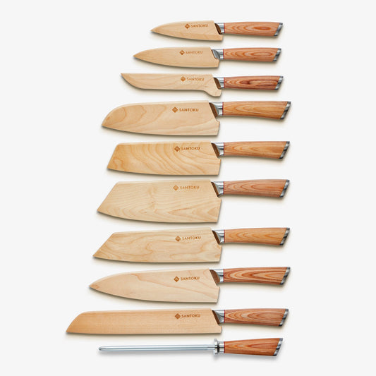 Haruta 10-Piece VG10 Japanese Damascus Steel Kitchen Knife Set with Wooden Handles & Scabbards
