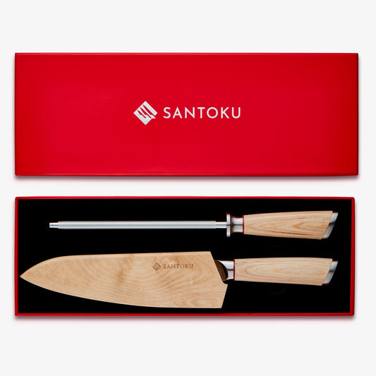 Haruta Box Set VG10 Japanese Damascus Steel 8 Inch Chef Knife & 13 Inch Diamond Sharpening Steel