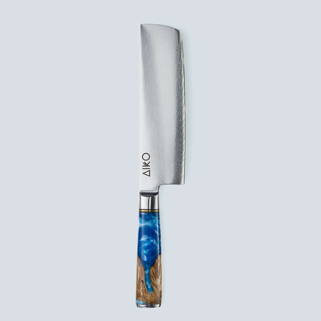 Aiko Blue Damascus Steel Knife with Coloured Blue Resin Handle