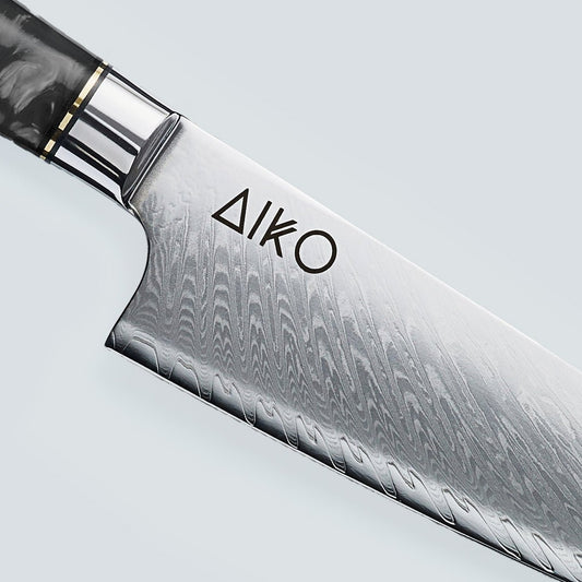 Aiko Black Damascus Steel Knife with Coloured Black Resin Handle