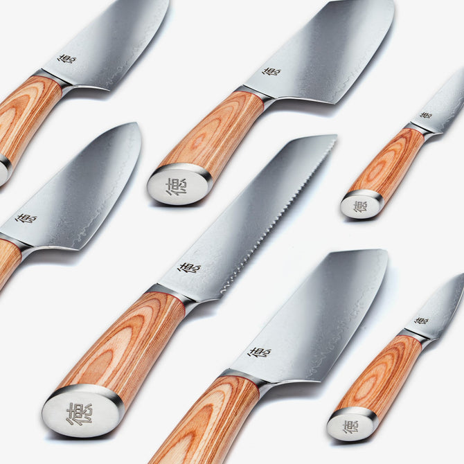Haruta 10-Piece VG10 Japanese Damascus Steel Kitchen Knife Set with Wooden Handles & Scabbards