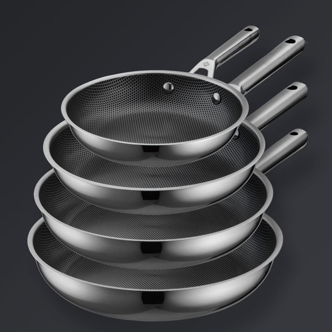 Hive Hybrid™ 8-Piece Pan & Lid Set (4 Frying Pans + 4 Matching Lids)