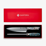 Chikashi Damascus Chef Knife & Steel Set With Abalone Handle