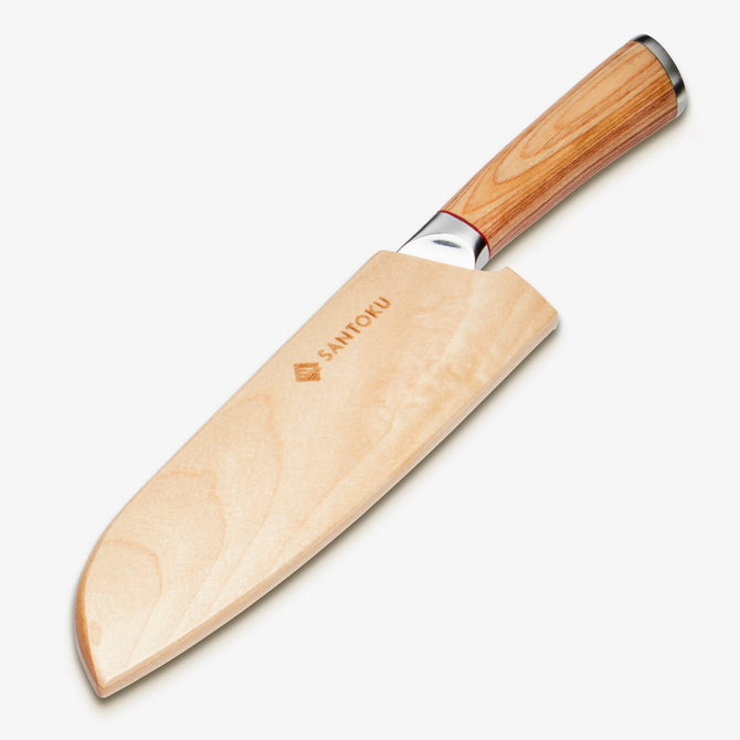Haruta 7 Inch VG10 Japanese Damascus Steel Santoku Knife with Wooden Handle & Scabbard