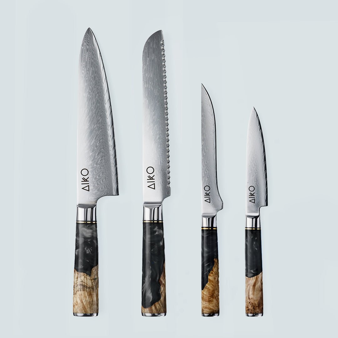Aiko Black Damascus Steel Knife with Coloured Black Resin Handle