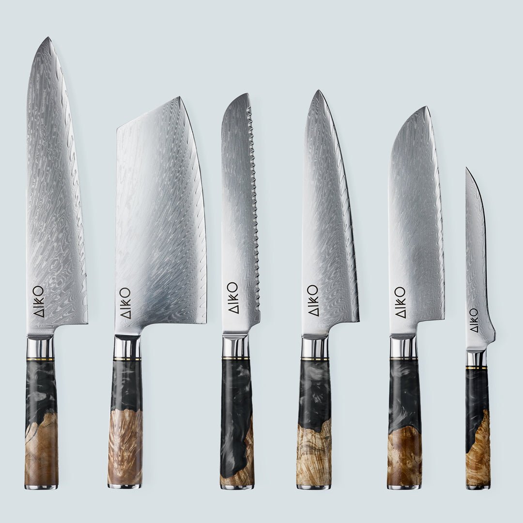 Aiko Black Damascus Steel Knife with Coloured Black Resin Handle