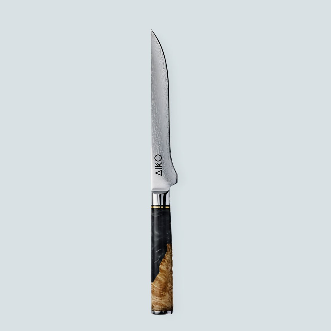 Aiko Black Damascus Steel Knife with Coloured Black Resin Handle