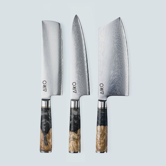 Aiko Black Damascus Steel Knife with Coloured Black Resin Handle