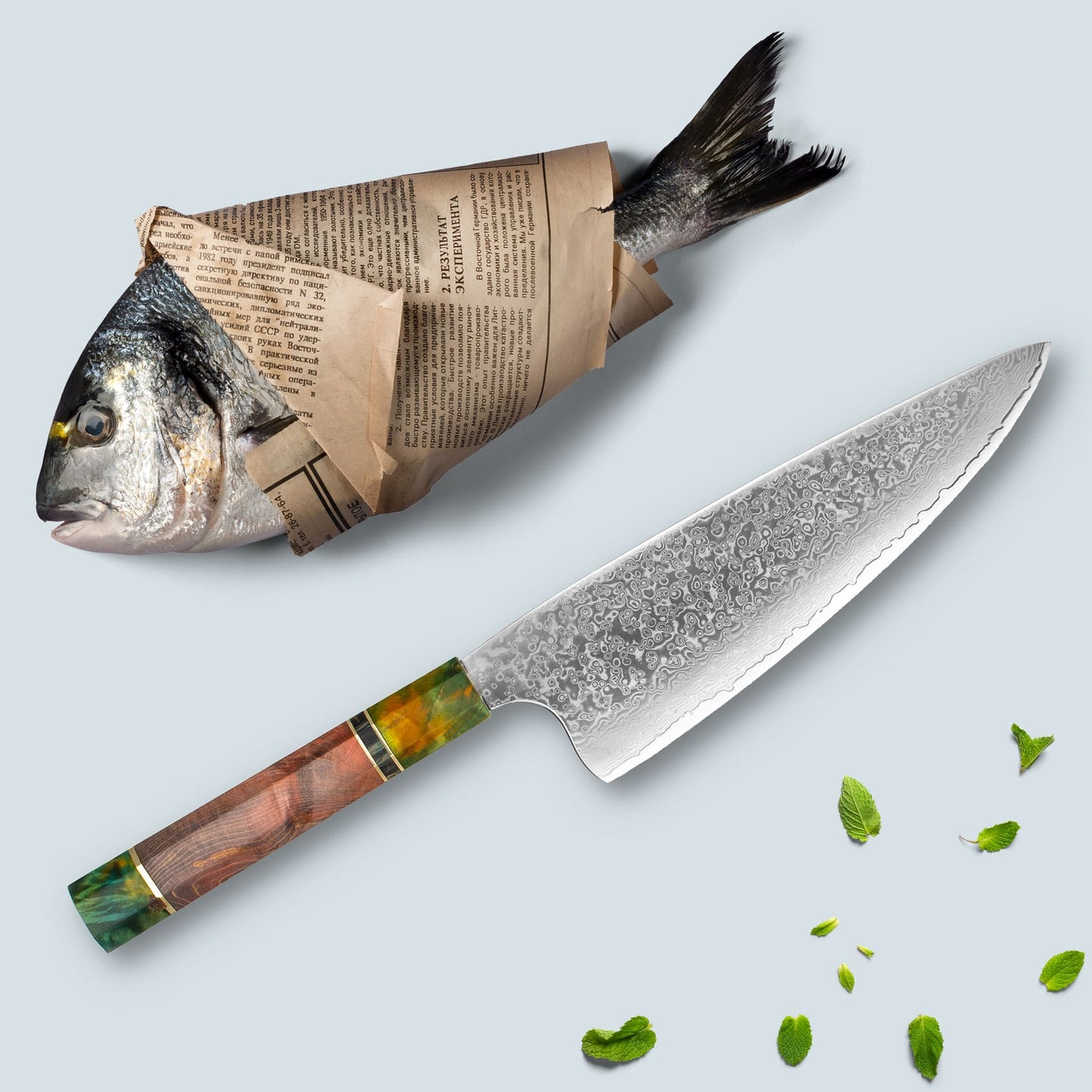 Ichika Damascus Steel Knife with coloured Octagonal Handle