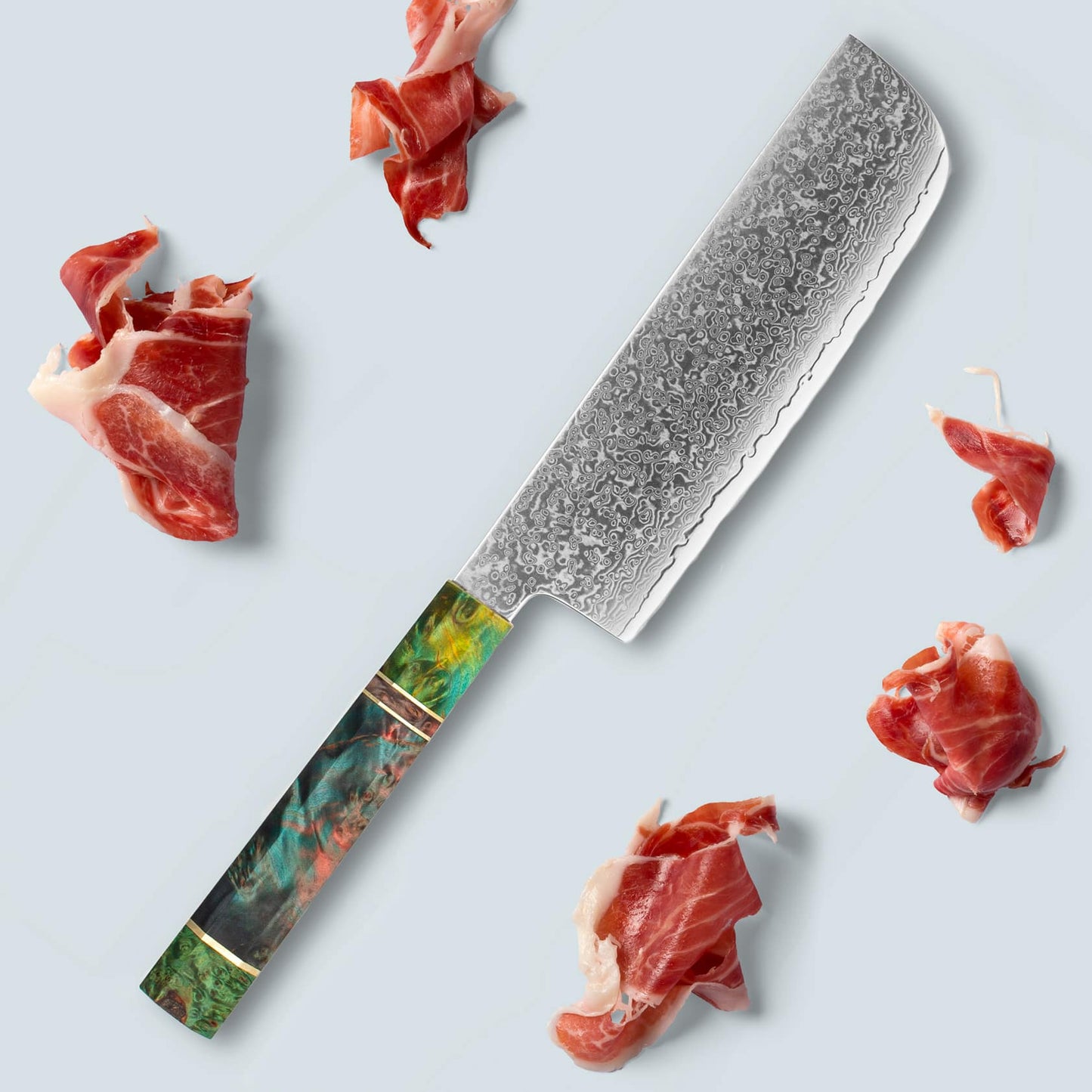 Ichika Damascus Steel Knife with coloured Octagonal Handle