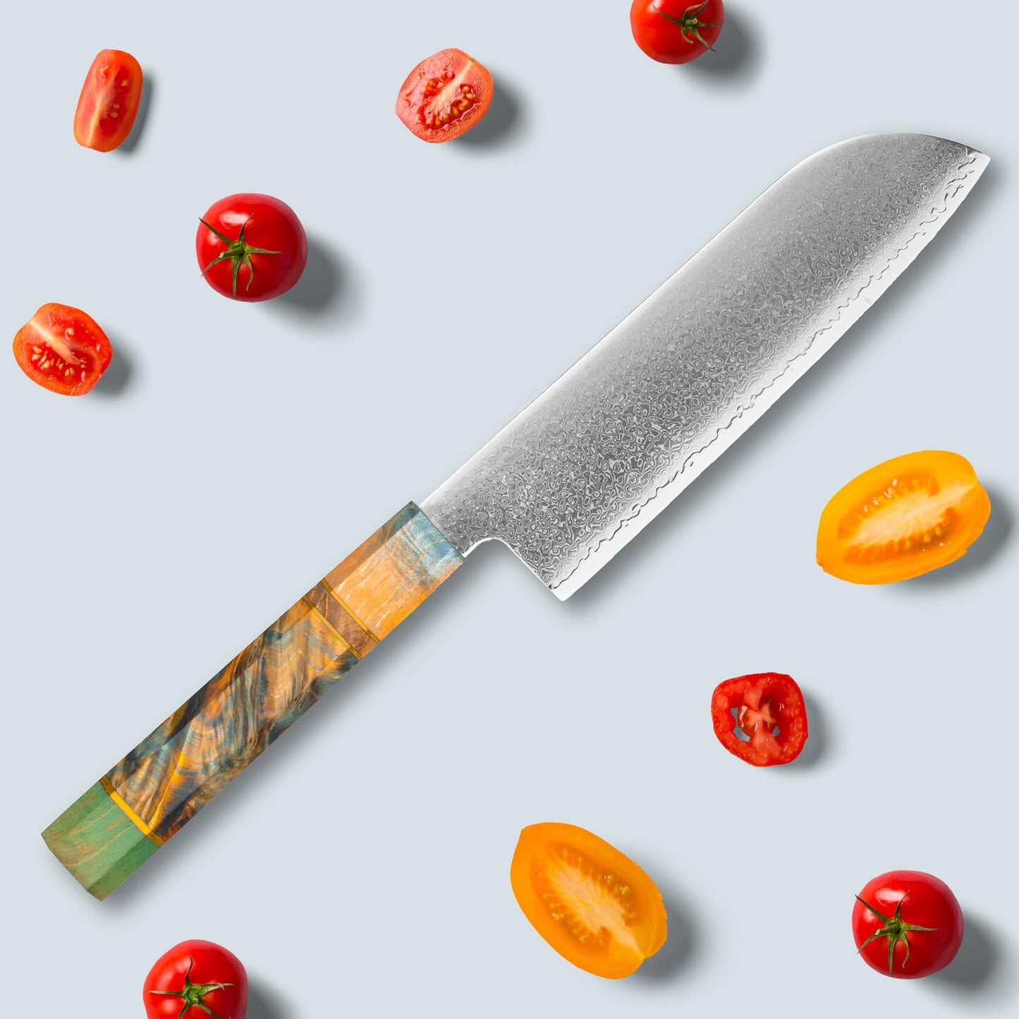 Ichika Damascus Steel Knife with coloured Octagonal Handle
